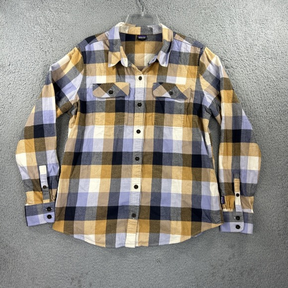 Patagonia Tops - Patagonia Shirt Women Large Purple Brown Buffalo Plaid Flannel Fjord Organic